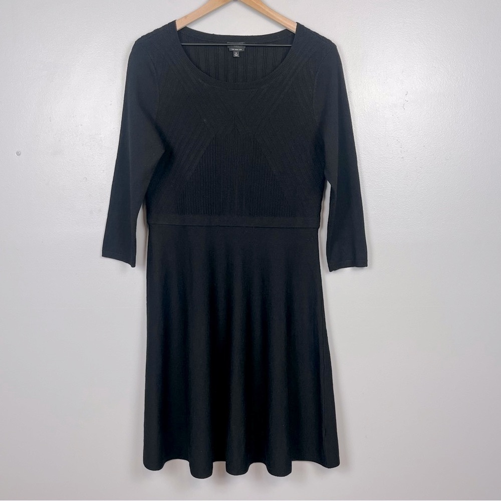 Talbots black Pure Merino Wool fit & flare 3/4 sleeve dress, medium.